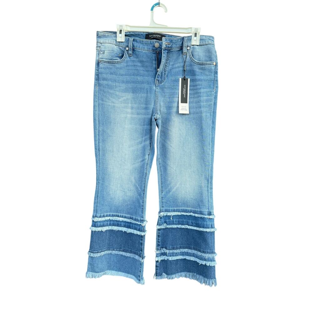 Liverpool Los Angeles Hannah Crop Flare Tiered Fray Hem Jeans 30